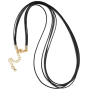 Halskæde af vokset bomuld og forgyldt stål. Sort. 48 cm